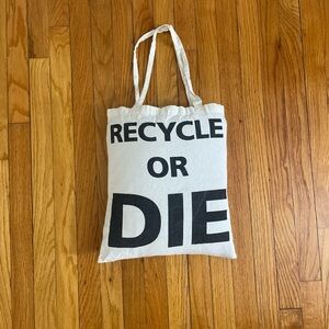 White Tote Bag with Bold Black Text